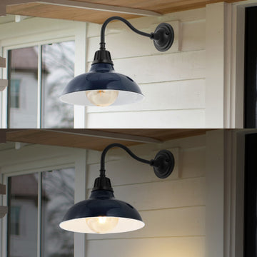 Aurora 12.25" Farmhouse Industrial Indoor/Outdoor Iron LED Gooseneck Arm Outdoor Sconce - JONATHAN Y
